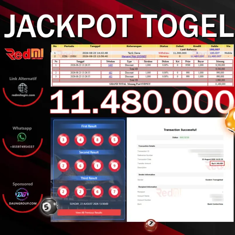 JACKPOT TOGEL SYDNEY LOTTO - REDMITOTO - Rp11.480.000