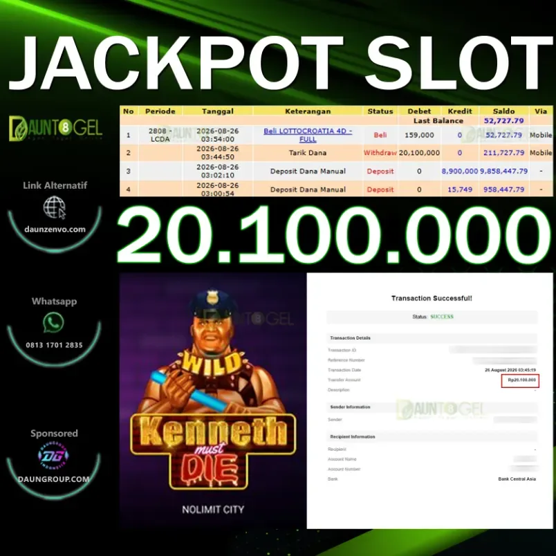 JACKPOT KENNETH DIE NOLIMIT CITY - DAUNTOGEL - Rp20.100.000