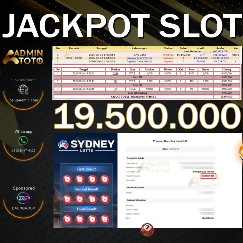 JACKPOT TOGEL SYDNEY LOTTO - ADMINTOTO - Rp19.500.000