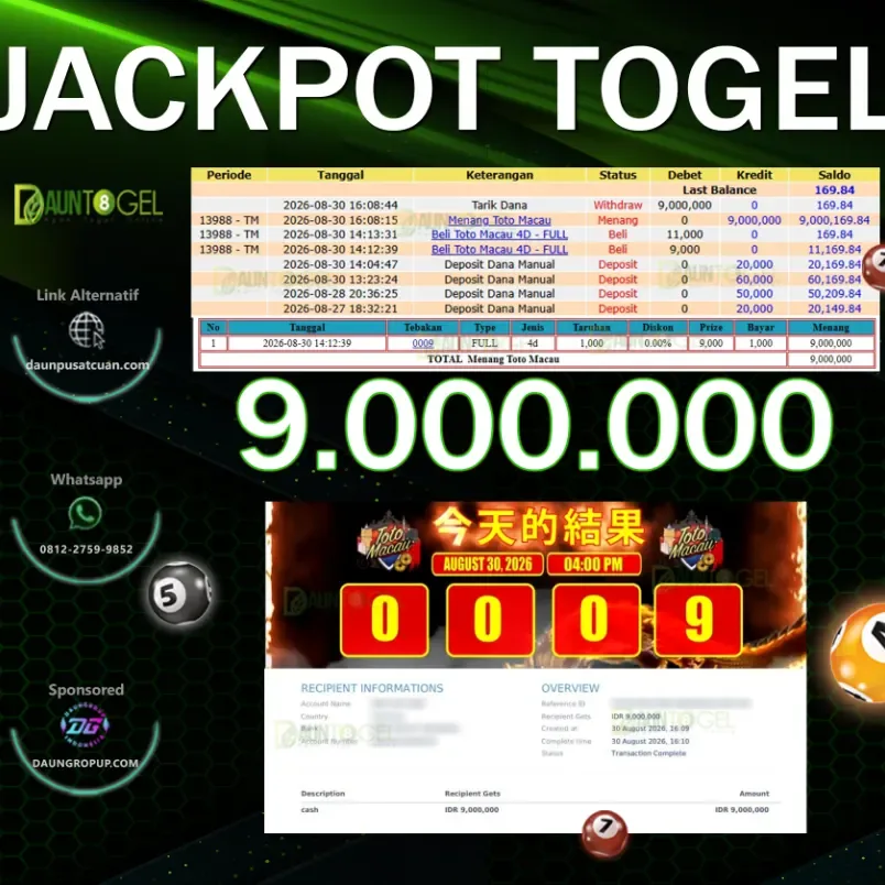 JACKPOT TOGEL TOTO MACAU - DAUNTOGEL - Rp9.000.000