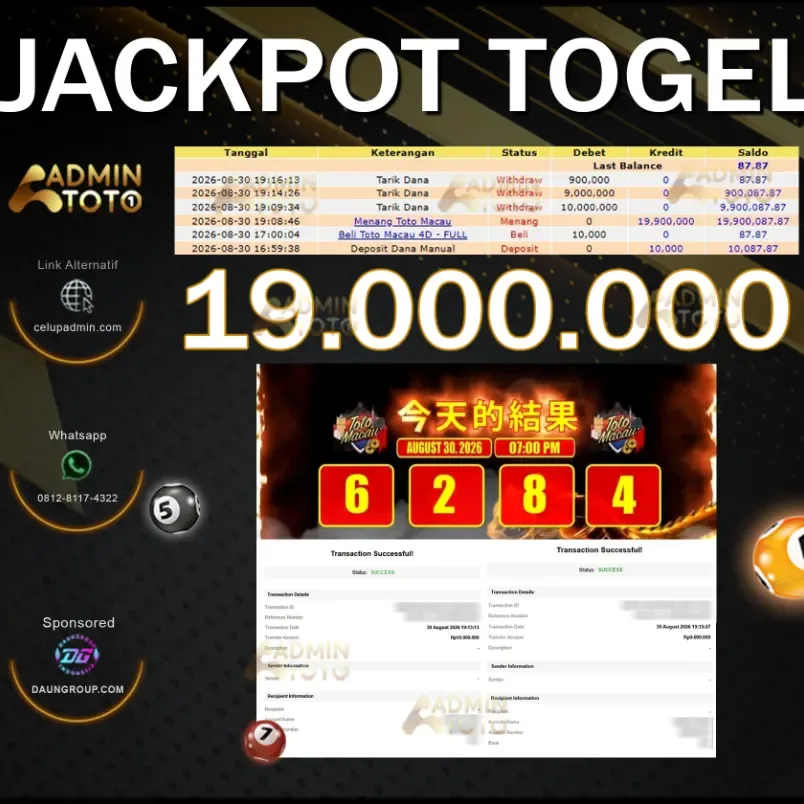 JACKPOT TOGEL TOTO MACAU - ADMINTOTO - Rp19.000.000
