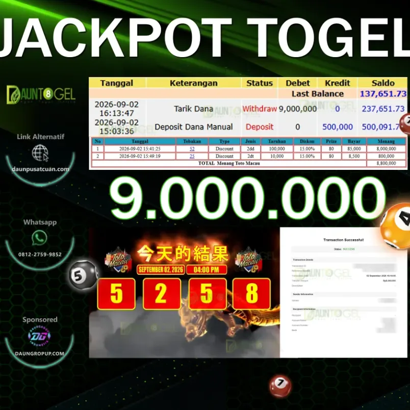 JACKPOT TOGEL TOTO MACAU - DAUNTOGEL - Rp9.000.000