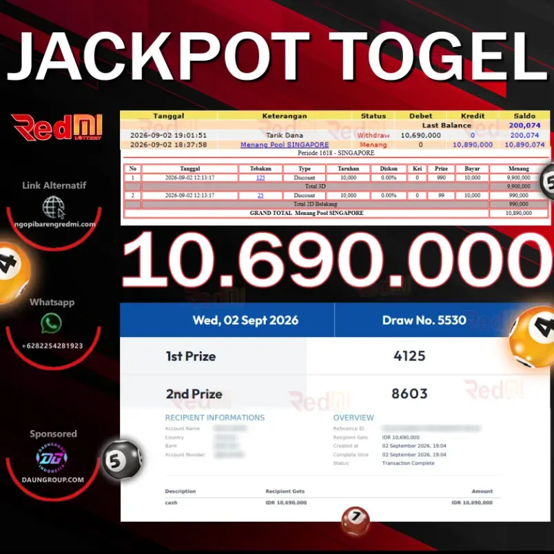 JACKPOT TOGEL SINGAPORE TOTO - REDMITOTO - Rp10.690.000