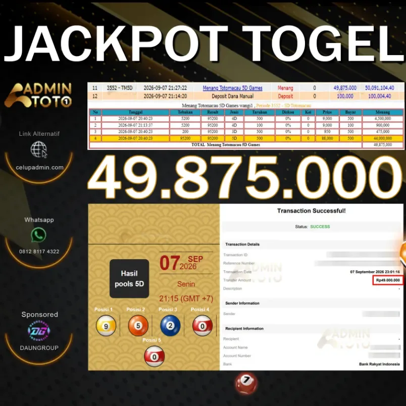 JACKPOT TOGEL TOTO MACAU - ADMINTOTO - Rp4.987.500