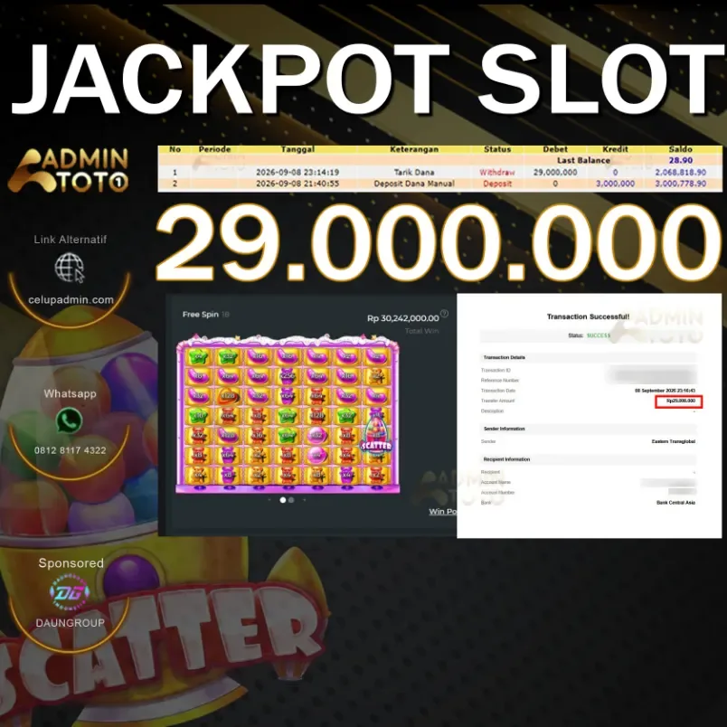 JACKPOT SLOT SUGAR RUSH - ADMINTOTO - Rp29.000.000