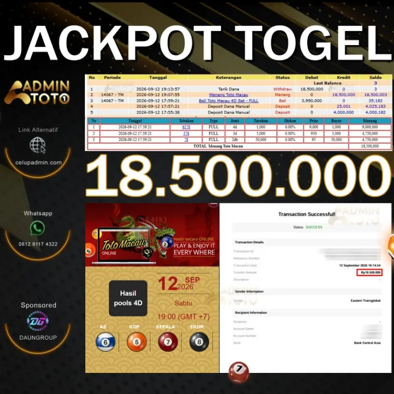 JACKPOT TOGEL TOTO MACAU - ADMINTOTO - Rp18.500.000