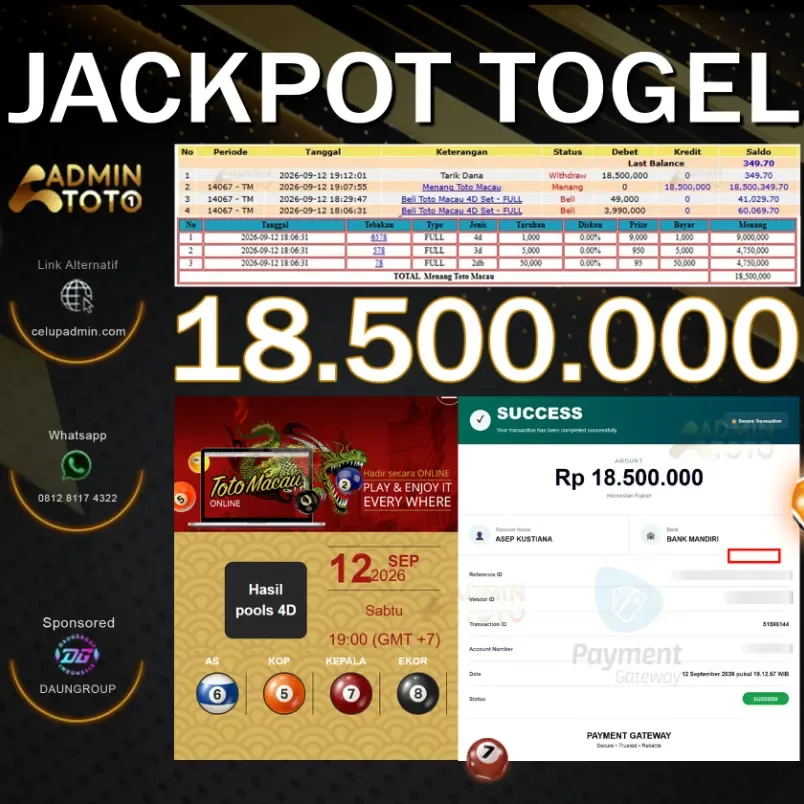 JACKPOT TOGEL TOTO MACAU - ADMINTOTO - Rp18.500.000
